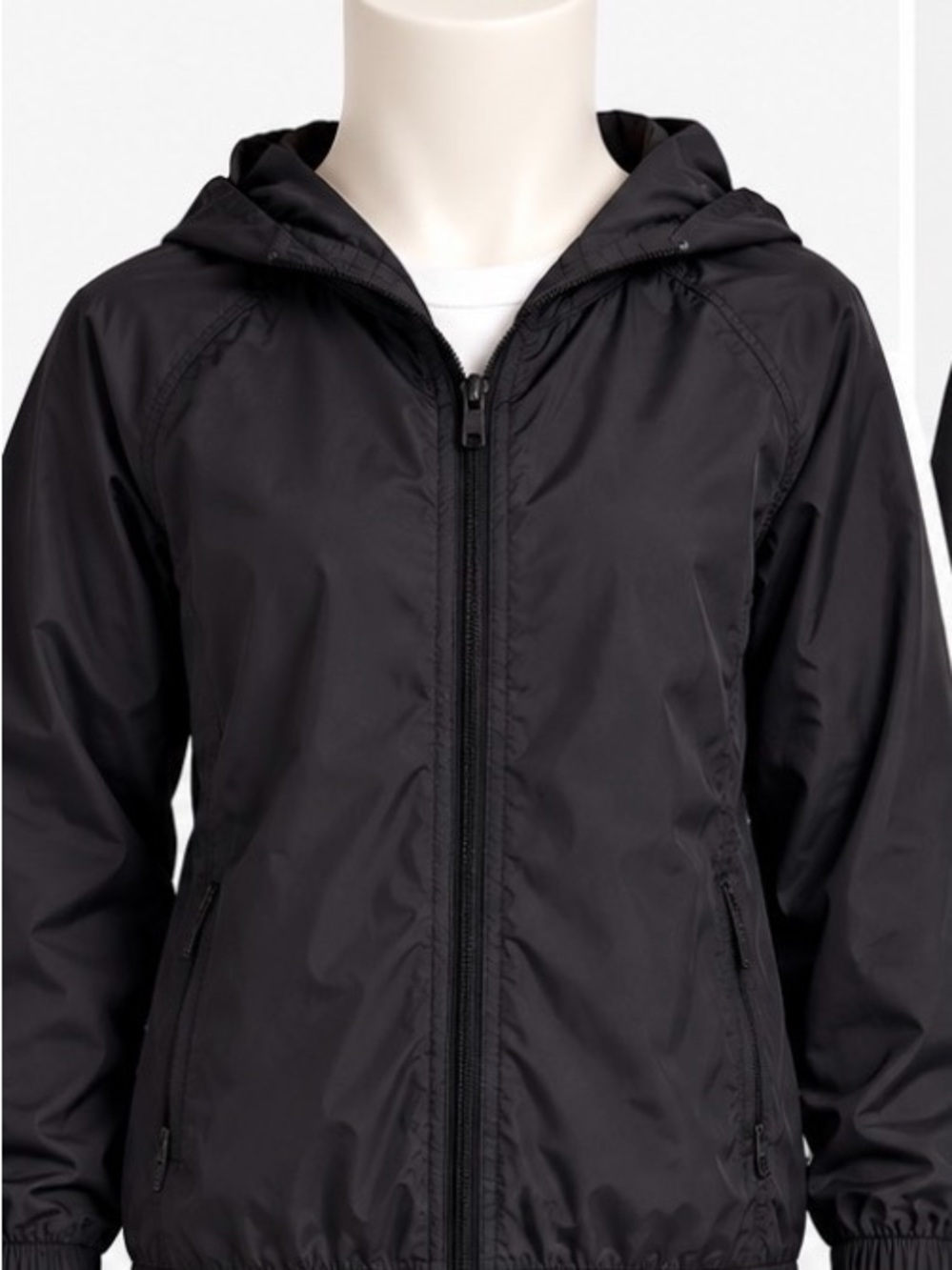 Black Hooded Windbreaker Jacket - Women